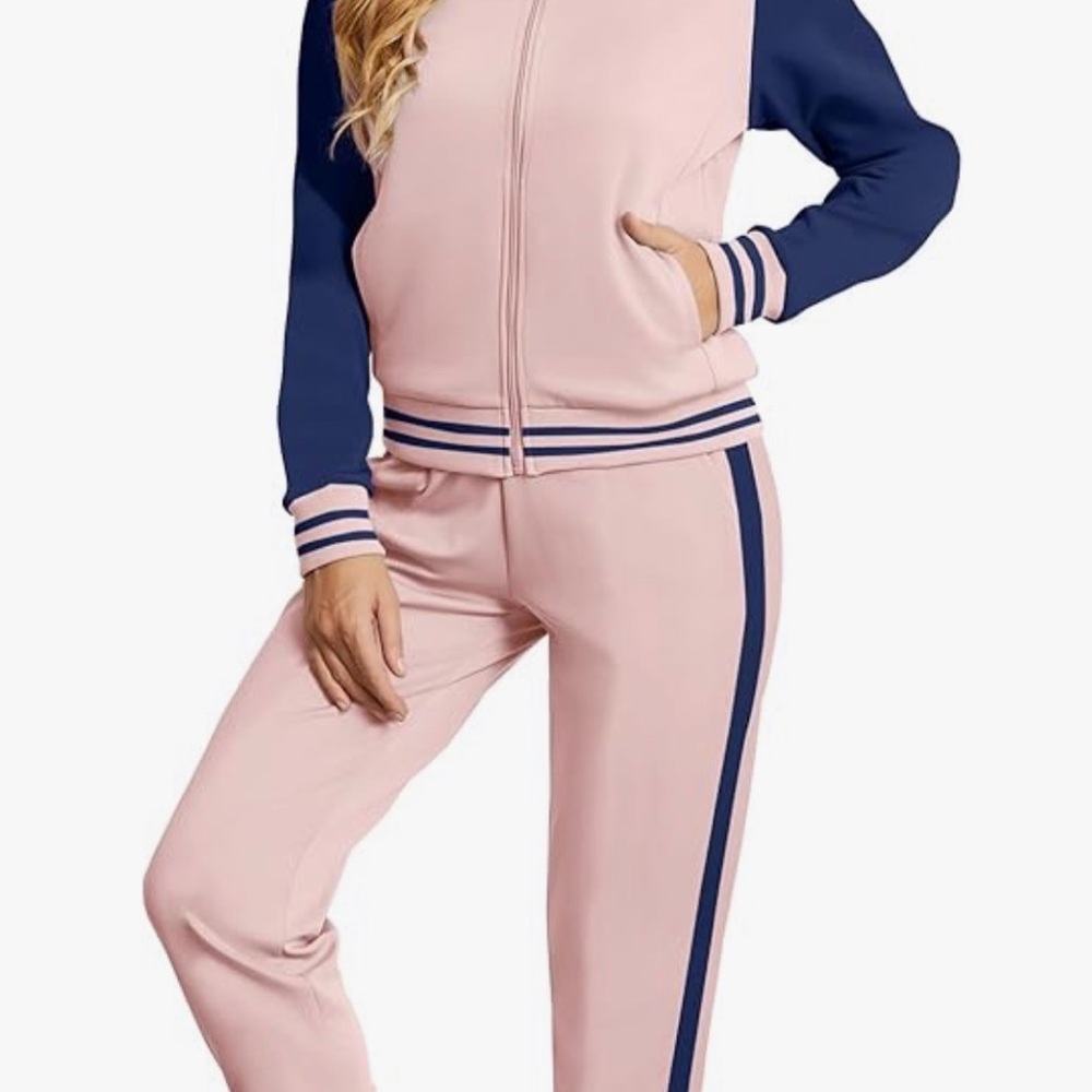 Pinkish peach and navy Blue Track Suit